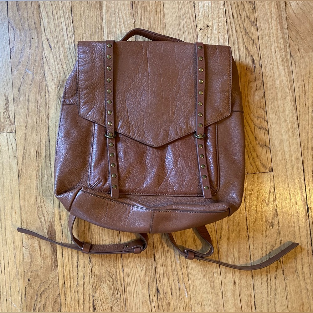 Lucky Brand Vamp Cognac Brown Genuine Leather Studded Backpack
